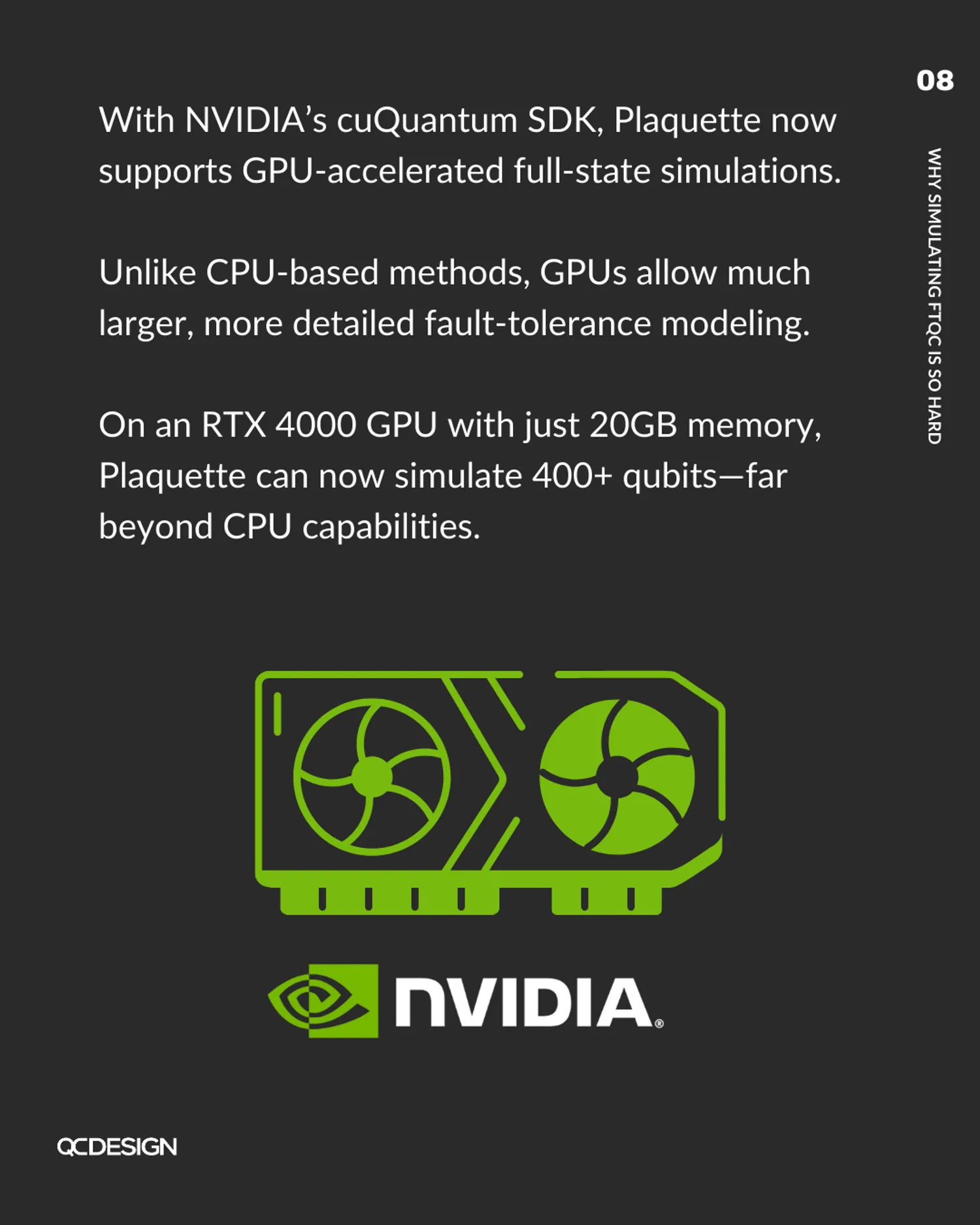 GPU acceleration enables Plaquette to simulate 400+ qubits on an RTX 4000 with 20 GB memory